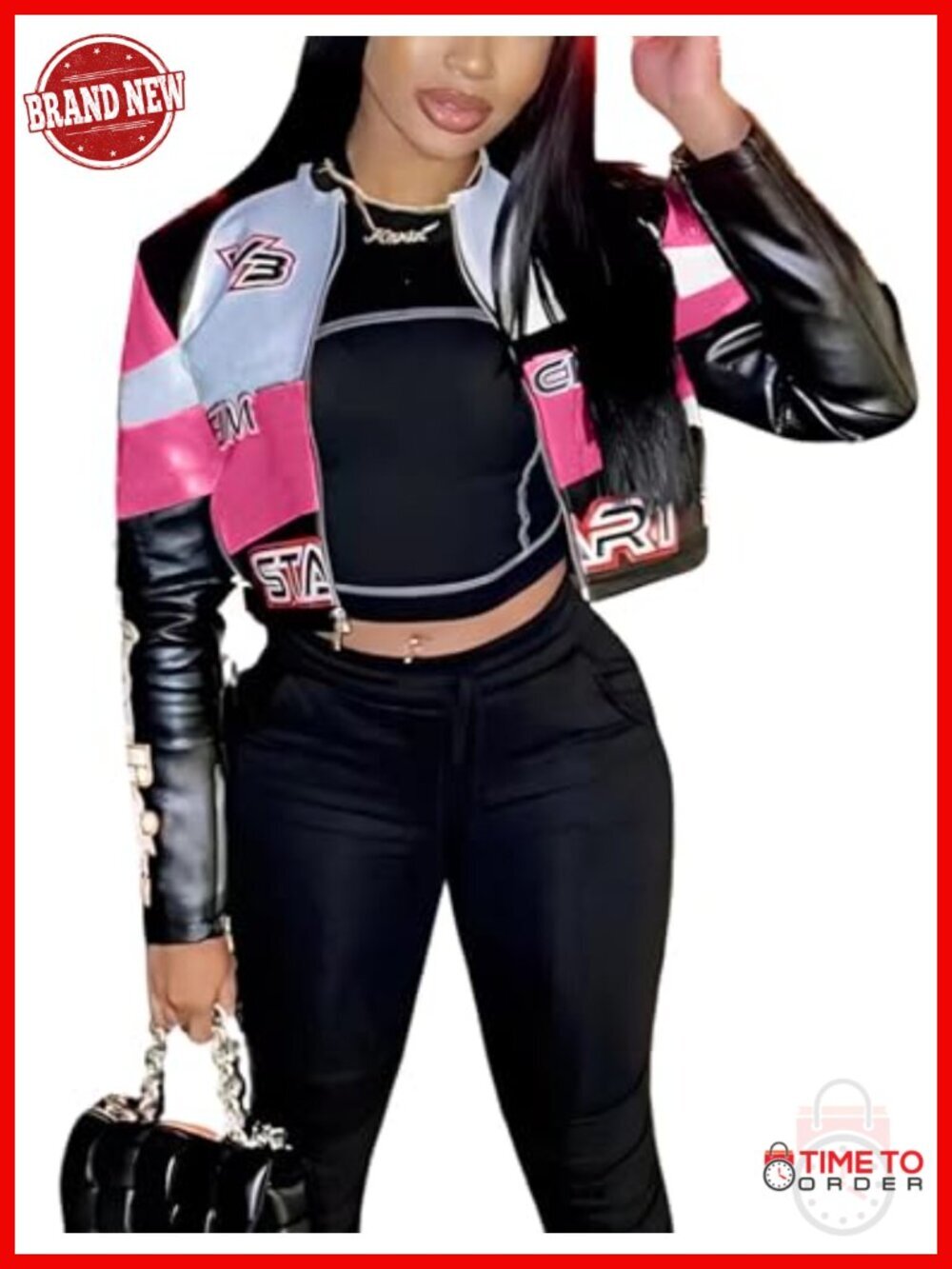 Faux Leather Moto Biker Jacket Women Zipper Bomber Jacket